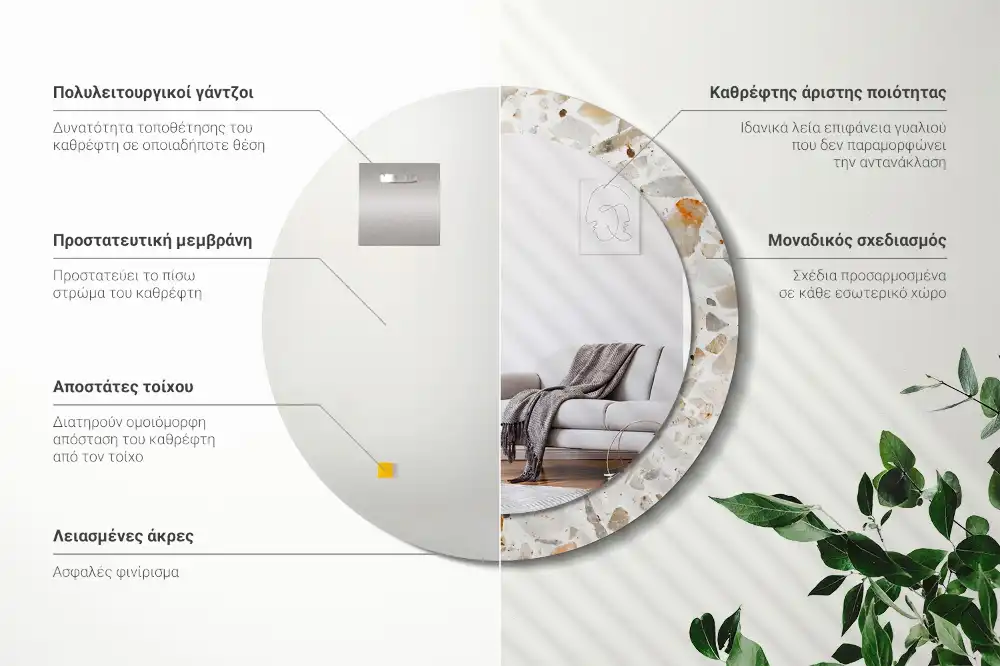 Okrúhle zrkadlo rám s potlačou Terazzový štýl