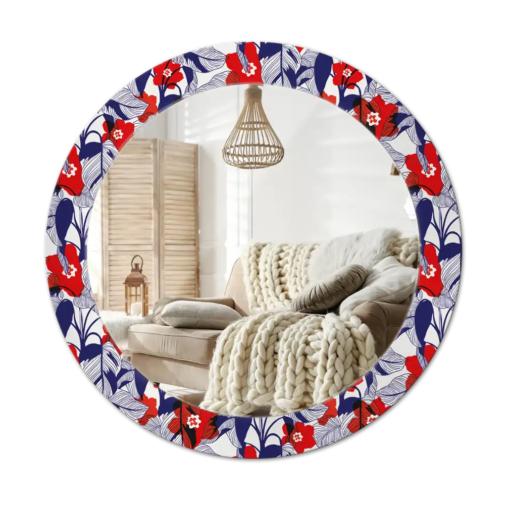 Okrúhle zrkadlo s potlačeným rámom Filodendrony