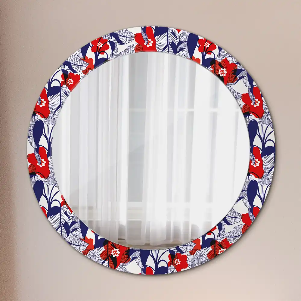 Okrúhle zrkadlo s potlačeným rámom Filodendrony