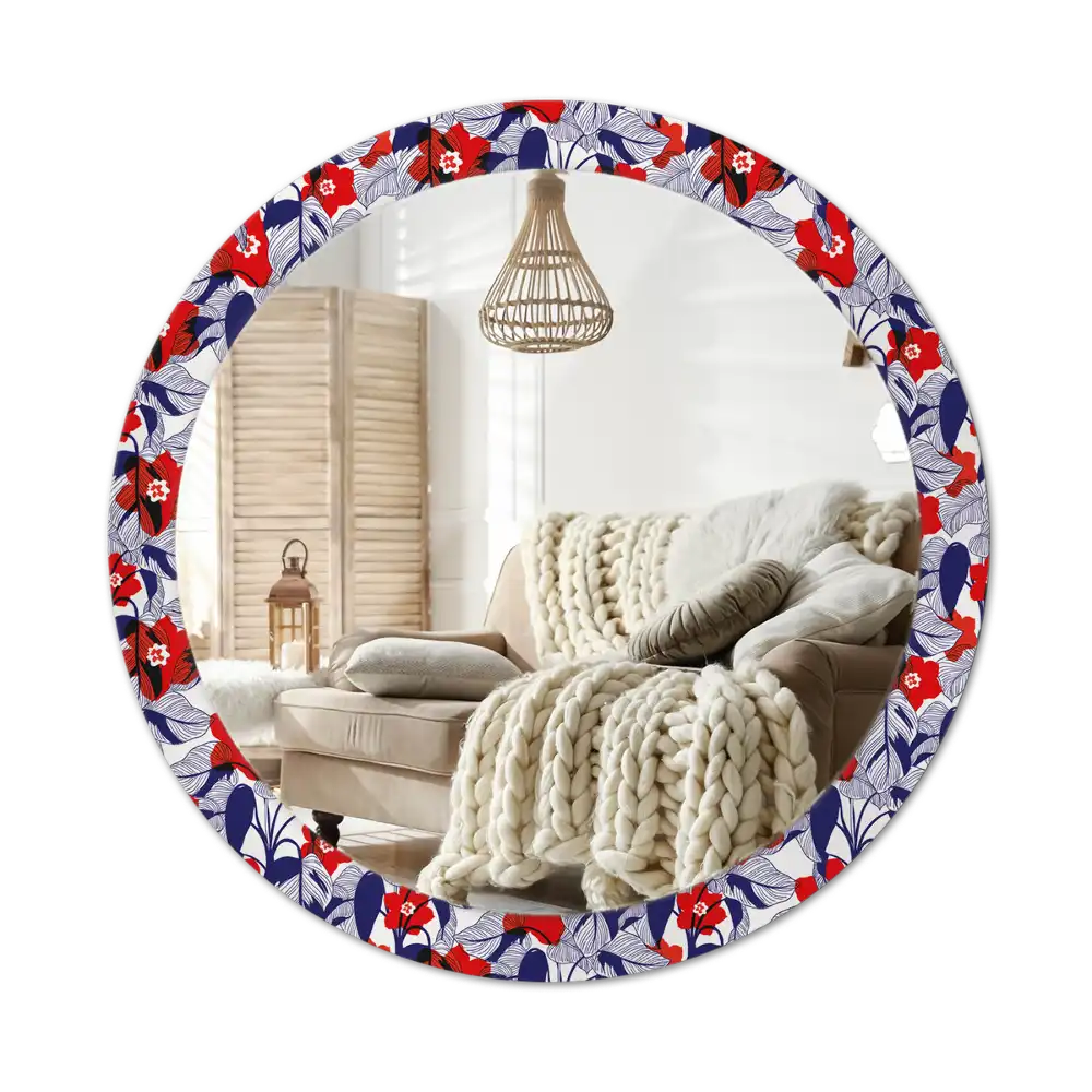 Okrúhle zrkadlo s potlačeným rámom Filodendrony