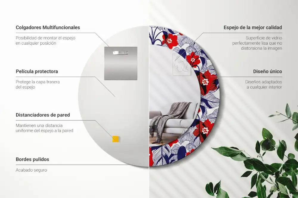 Okrúhle zrkadlo s potlačeným rámom Filodendrony