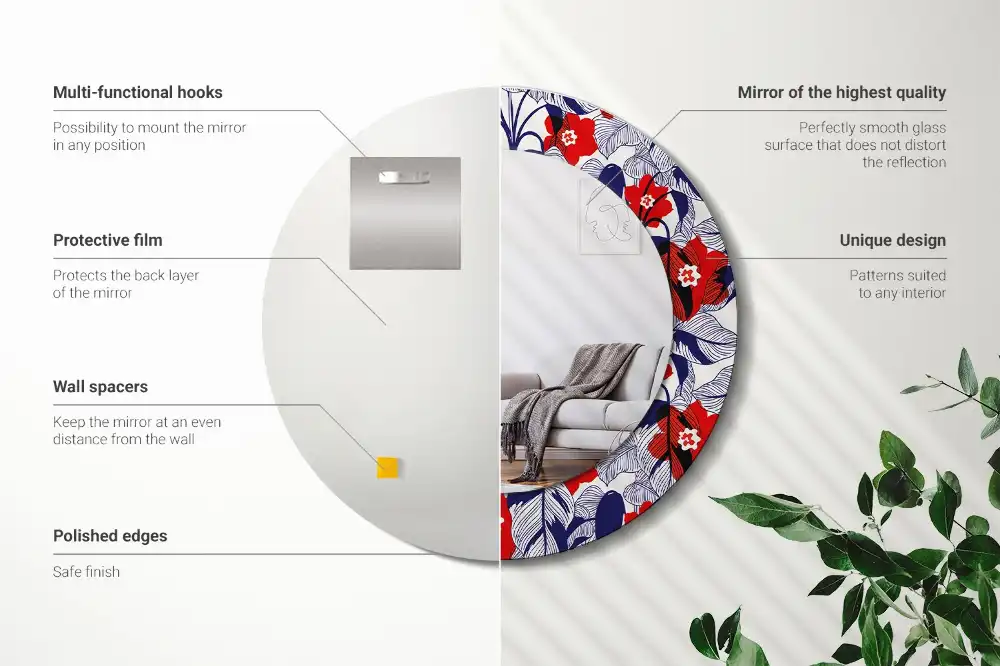 Okrúhle zrkadlo s potlačeným rámom Filodendrony