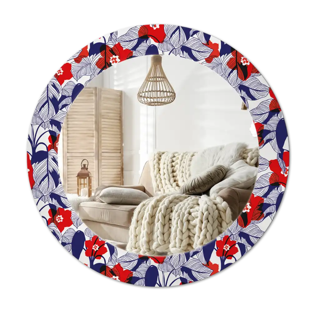 Okrúhle zrkadlo s potlačeným rámom Filodendrony