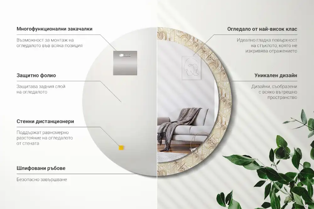 Okrúhle dekoračné zrkadlo na stenu Art deco kompozícia