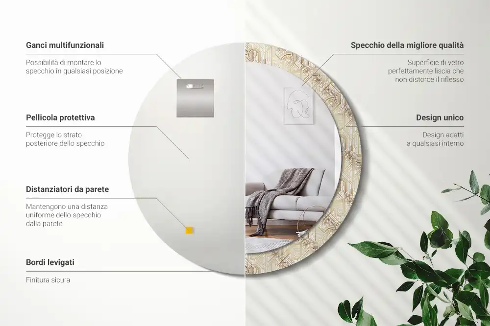 Okrúhle dekoračné zrkadlo na stenu Art deco kompozícia