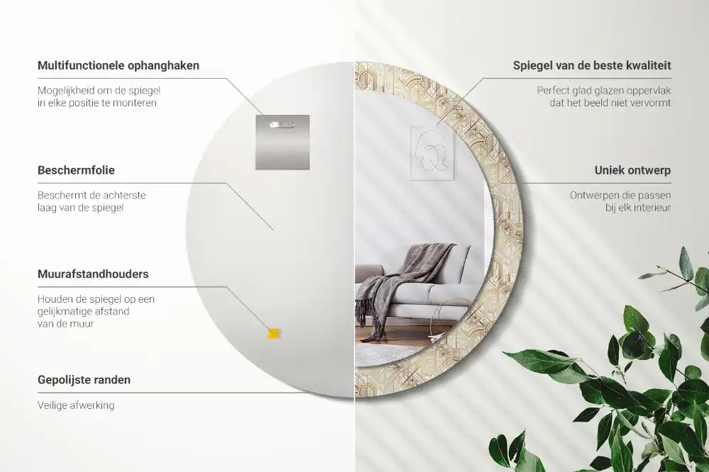 Okrúhle dekoračné zrkadlo na stenu Art deco kompozícia