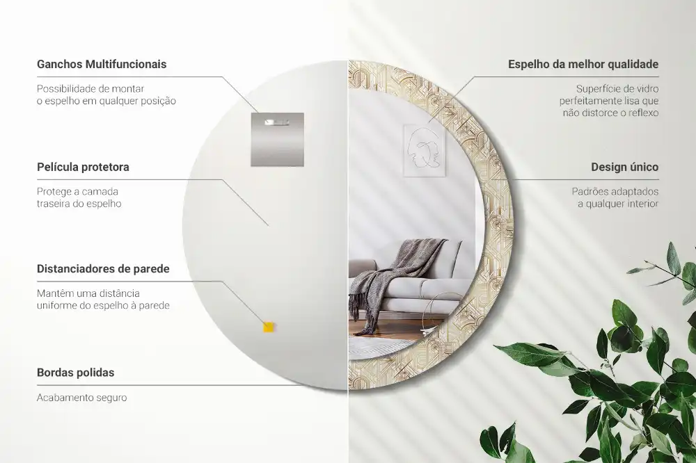 Okrúhle dekoračné zrkadlo na stenu Art deco kompozícia