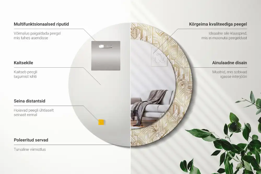 Okrúhle dekoračné zrkadlo na stenu Art deco kompozícia