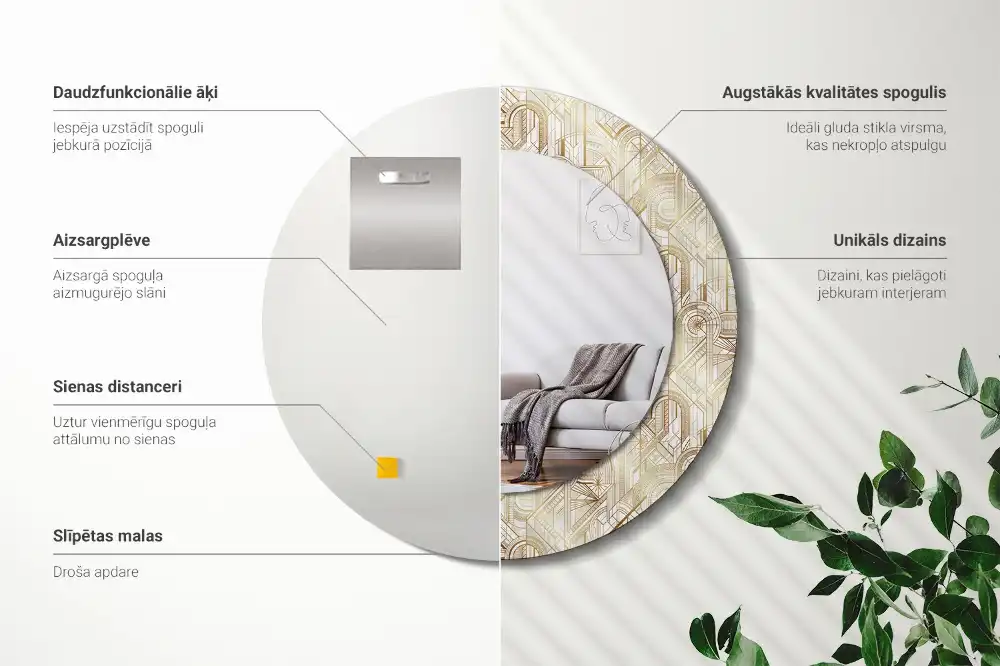 Okrúhle dekoračné zrkadlo na stenu Art deco kompozícia