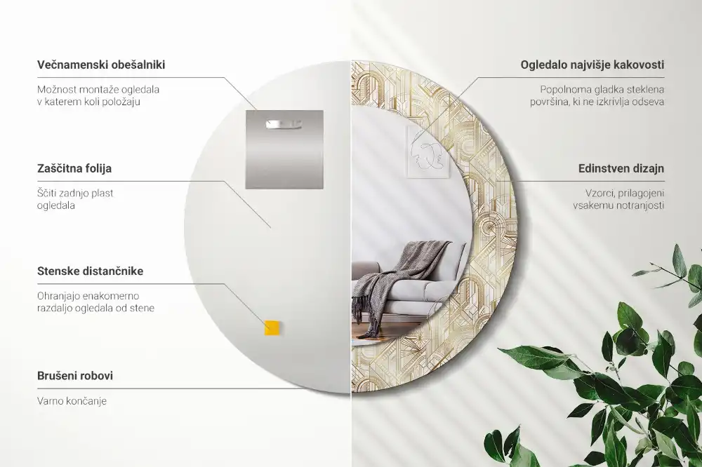 Okrúhle dekoračné zrkadlo na stenu Art deco kompozícia