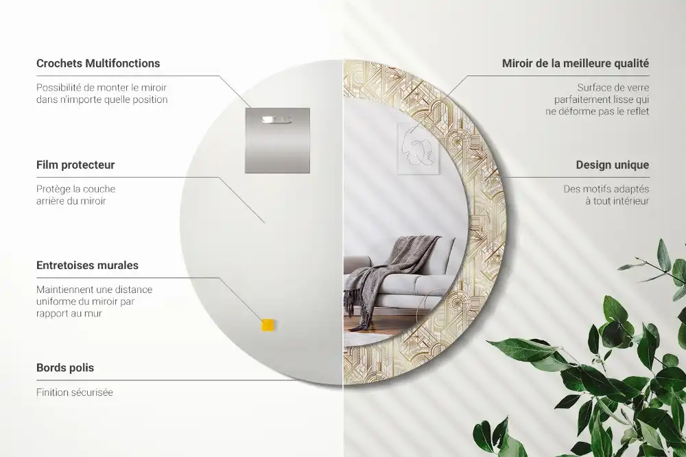 Okrúhle dekoračné zrkadlo na stenu Art deco kompozícia