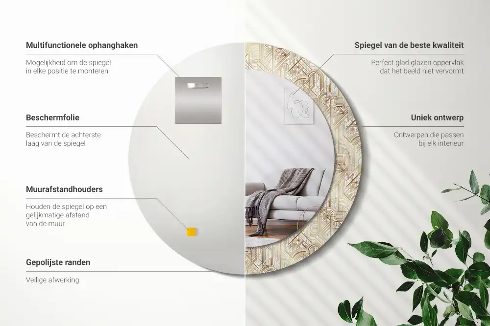 Okrúhle dekoračné zrkadlo na stenu Art deco kompozícia