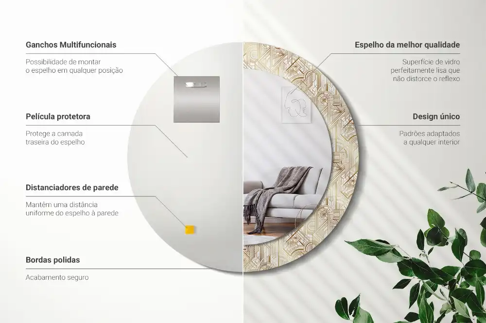 Okrúhle dekoračné zrkadlo na stenu Art deco kompozícia