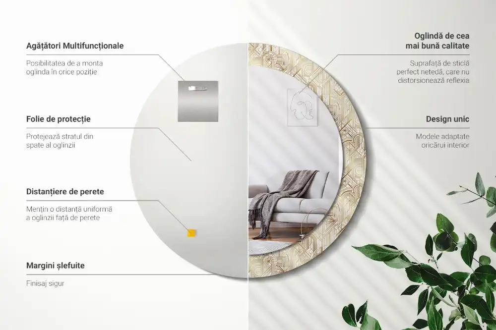 Okrúhle dekoračné zrkadlo na stenu Art deco kompozícia