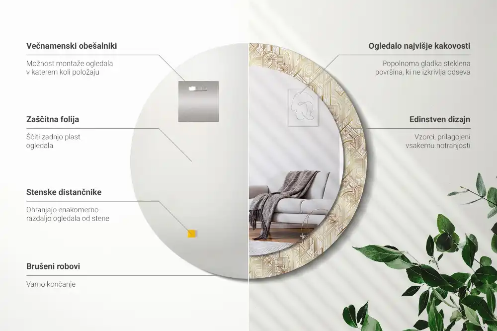 Okrúhle dekoračné zrkadlo na stenu Art deco kompozícia