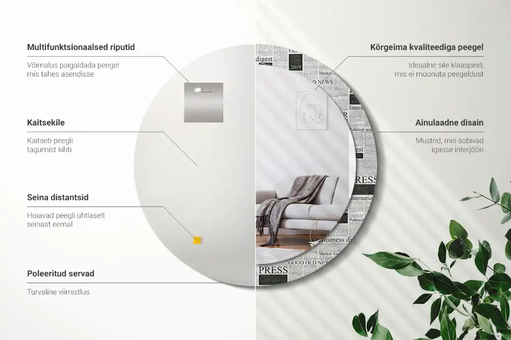 Okrúhle zrkadlo rám s potlačou Noviny