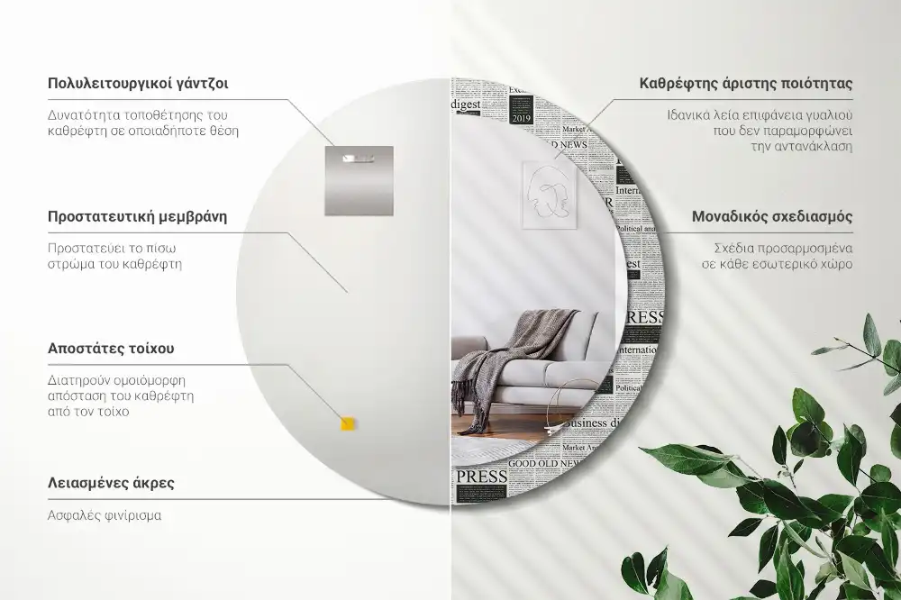 Okrúhle zrkadlo rám s potlačou Noviny