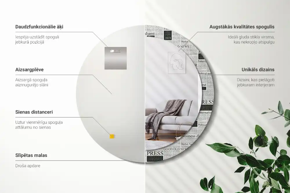 Okrúhle zrkadlo rám s potlačou Noviny