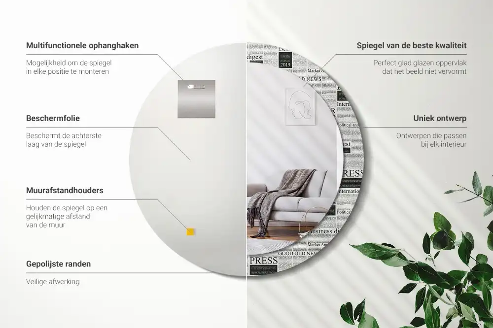 Okrúhle zrkadlo rám s potlačou Noviny