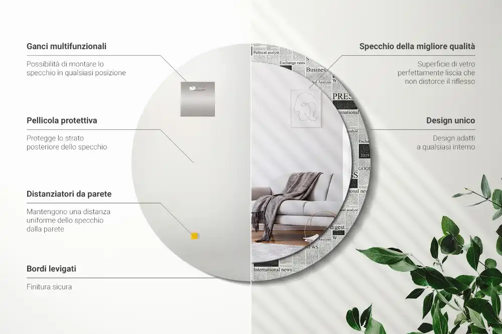 Okrúhle zrkadlo rám s potlačou Noviny