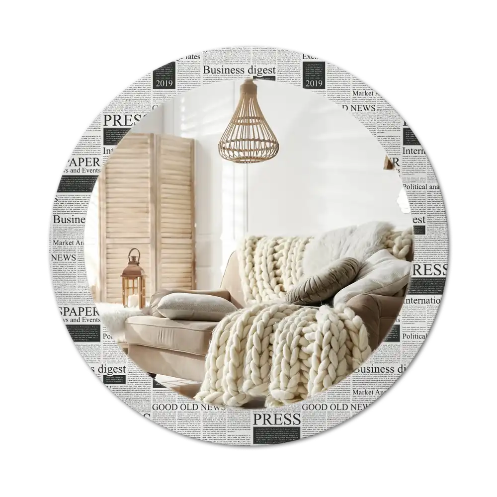 Okrúhle zrkadlo rám s potlačou Noviny