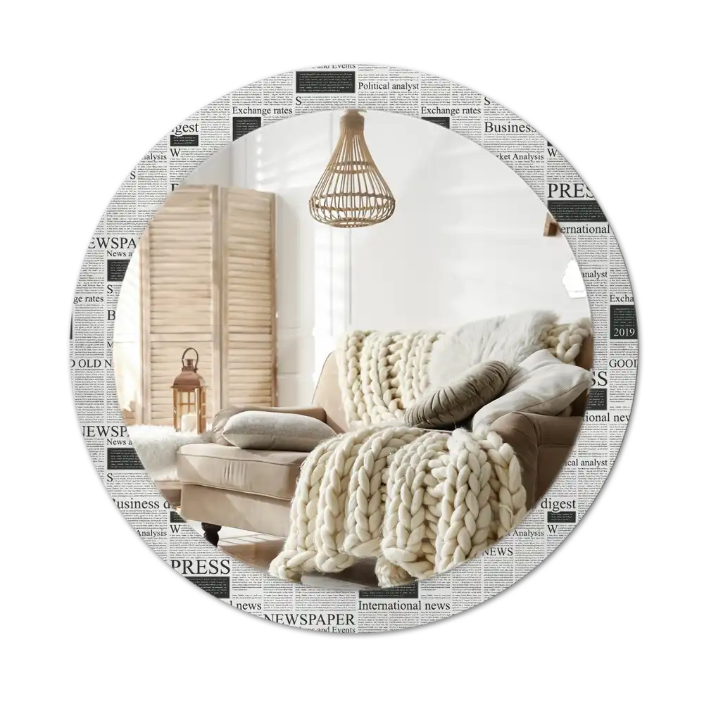 Okrúhle zrkadlo rám s potlačou Noviny