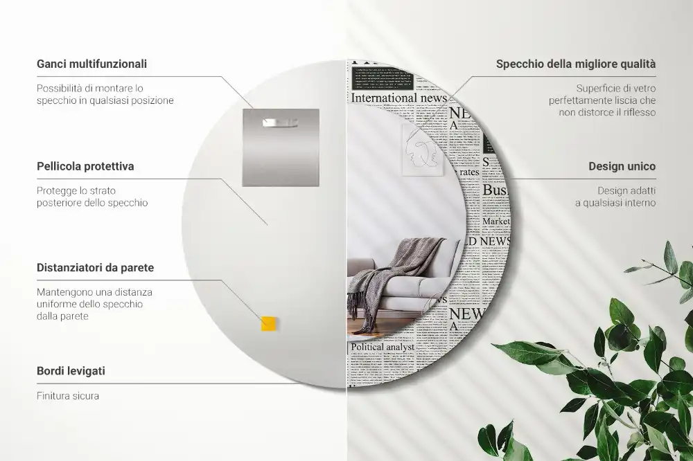 Okrúhle zrkadlo rám s potlačou Noviny