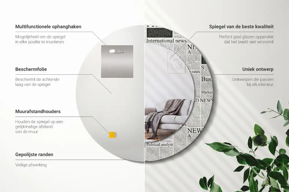 Okrúhle zrkadlo rám s potlačou Noviny