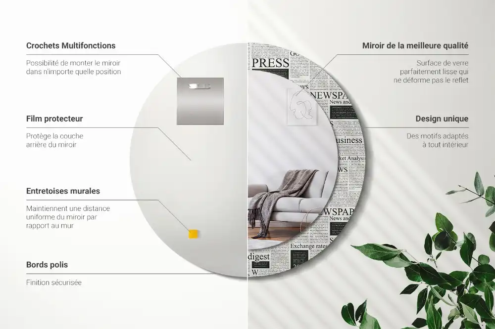 Okrúhle zrkadlo rám s potlačou Noviny