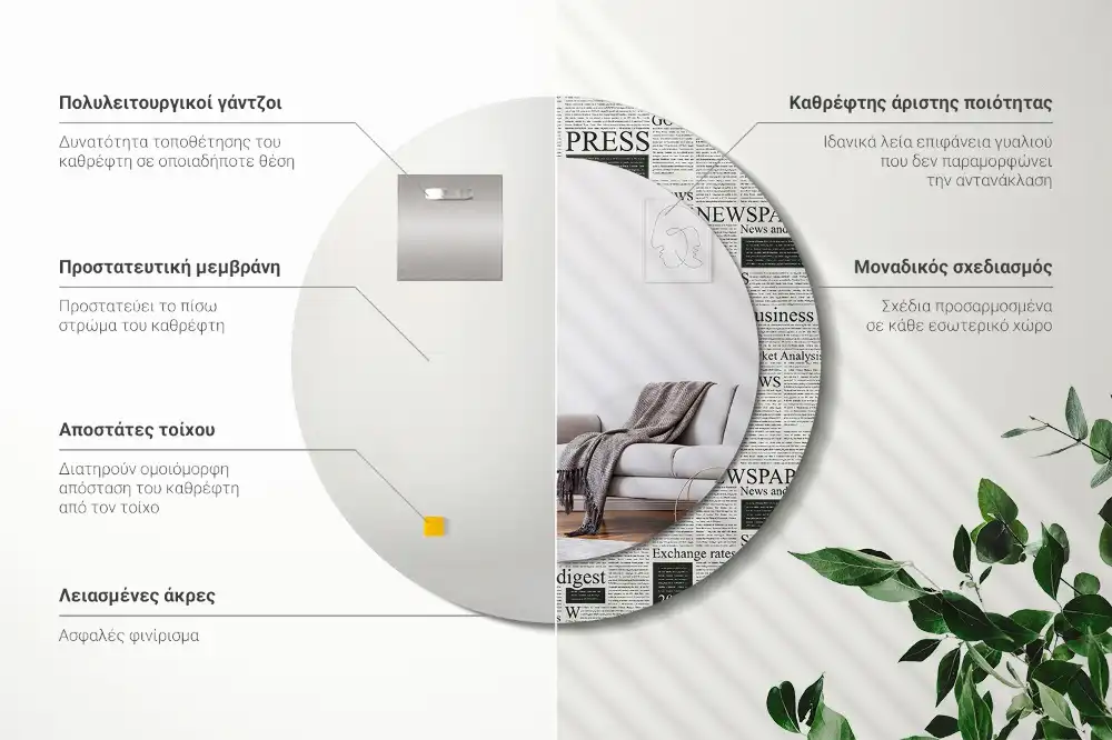 Okrúhle zrkadlo rám s potlačou Noviny