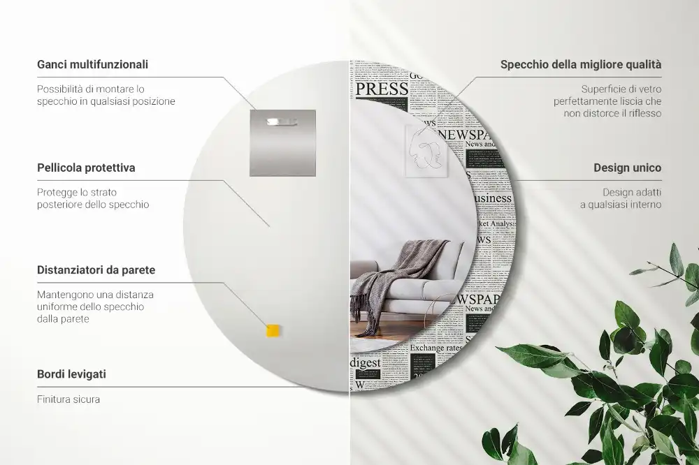 Okrúhle zrkadlo rám s potlačou Noviny