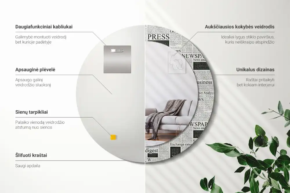 Okrúhle zrkadlo rám s potlačou Noviny