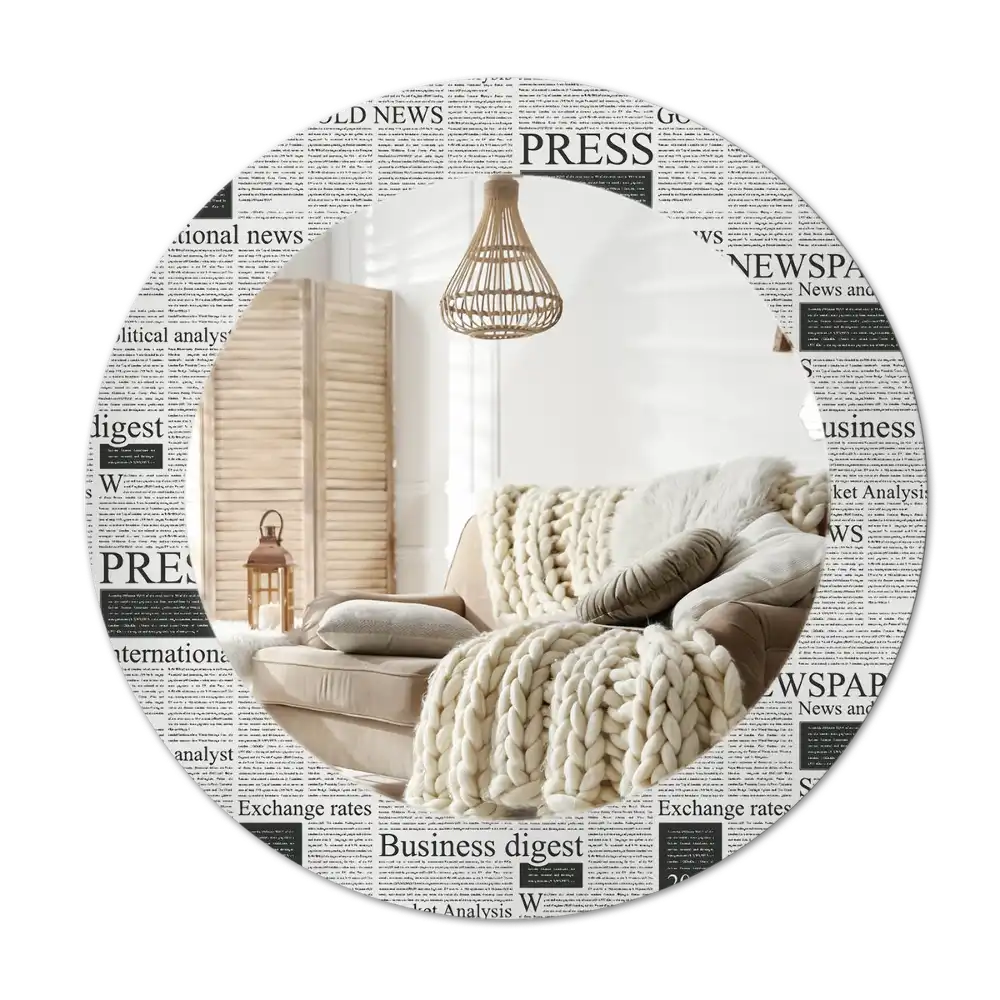 Okrúhle zrkadlo rám s potlačou Noviny