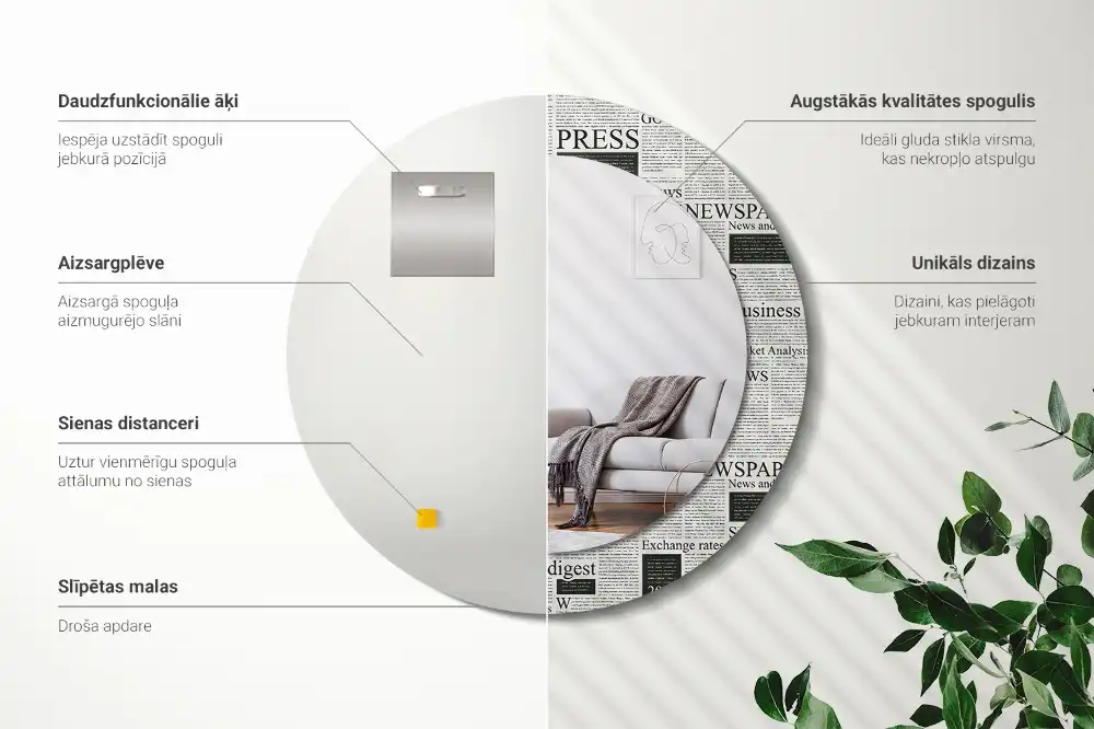 Okrúhle zrkadlo rám s potlačou Noviny