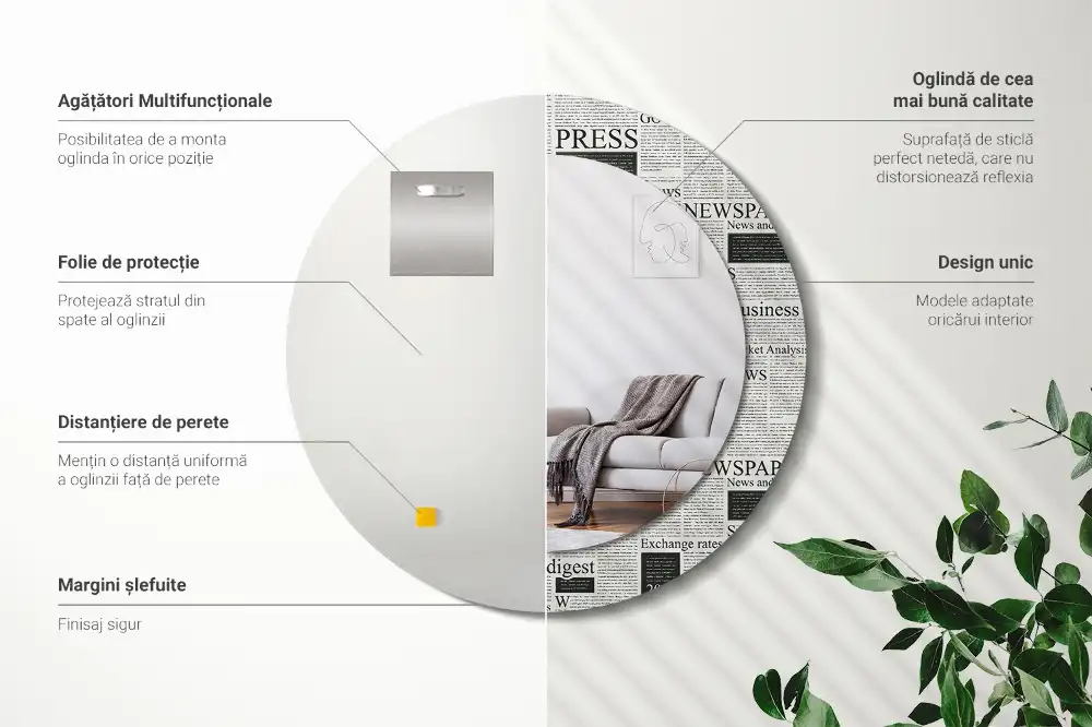 Okrúhle zrkadlo rám s potlačou Noviny