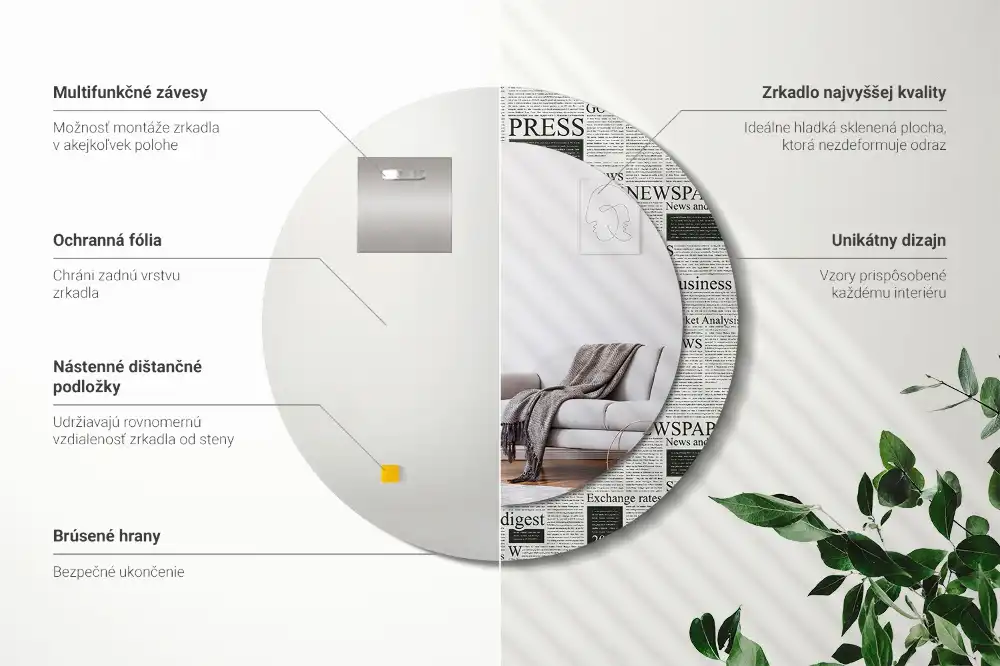 Okrúhle zrkadlo rám s potlačou Noviny