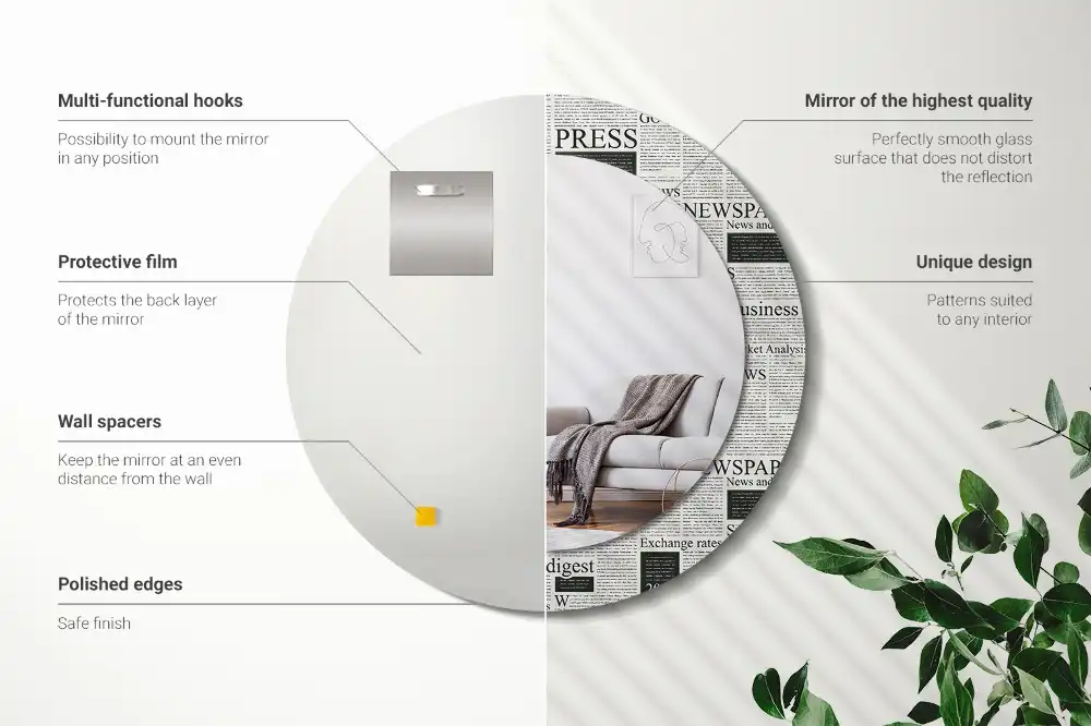 Okrúhle zrkadlo rám s potlačou Noviny