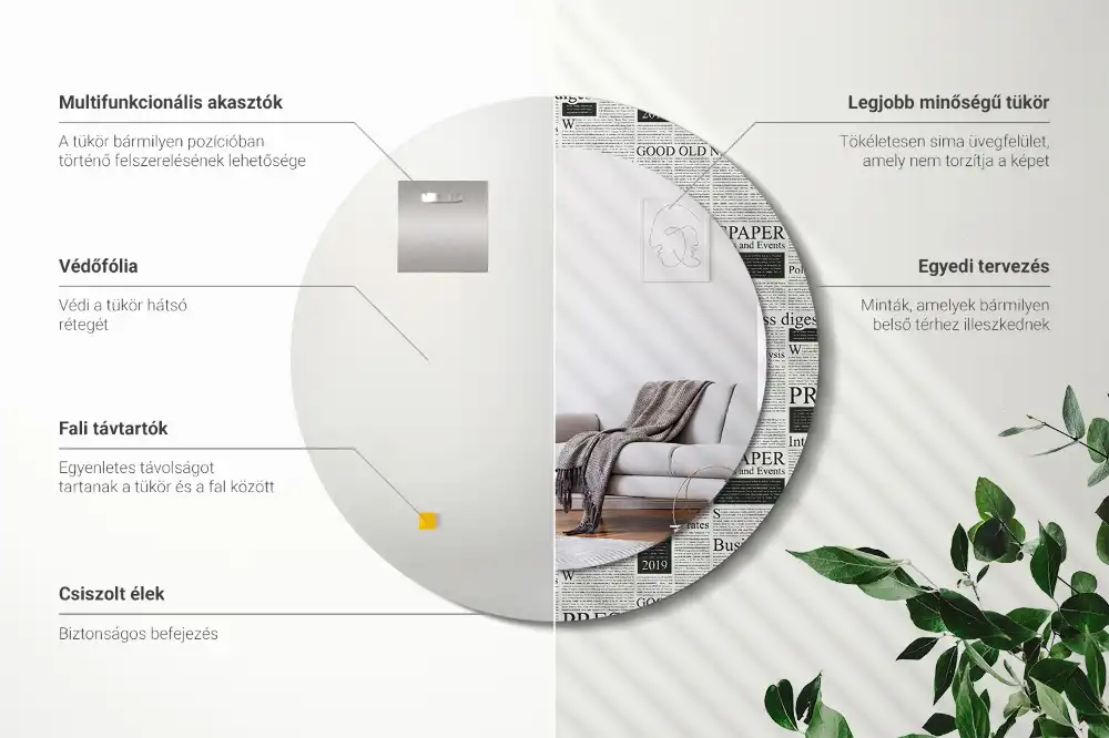 Okrúhle zrkadlo rám s potlačou Noviny