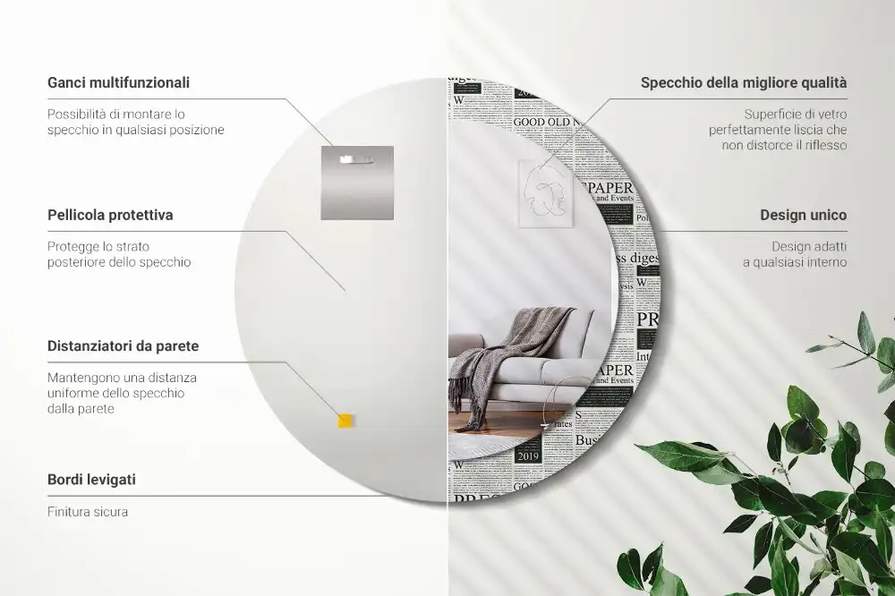 Okrúhle zrkadlo rám s potlačou Noviny