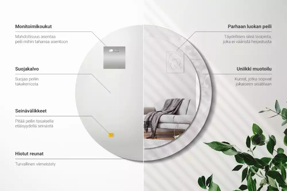 Okrúhle zrkadlo s potlačeným rámom Rokoková textúra