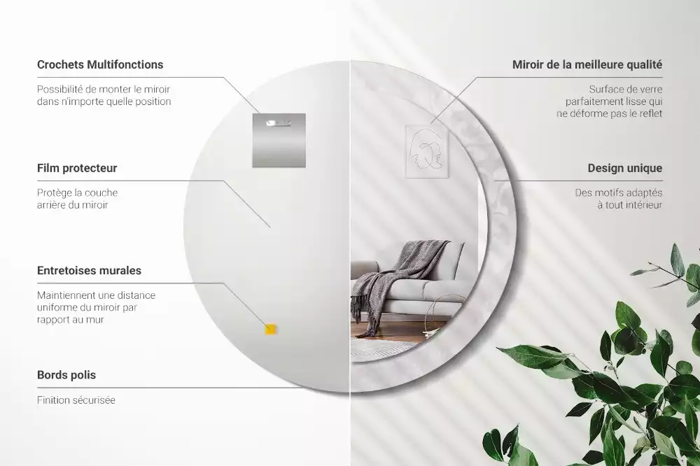 Okrúhle zrkadlo s potlačeným rámom Rokoková textúra