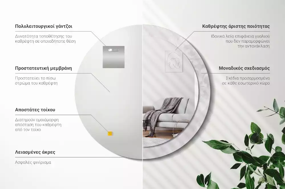 Okrúhle zrkadlo s potlačeným rámom Rokoková textúra