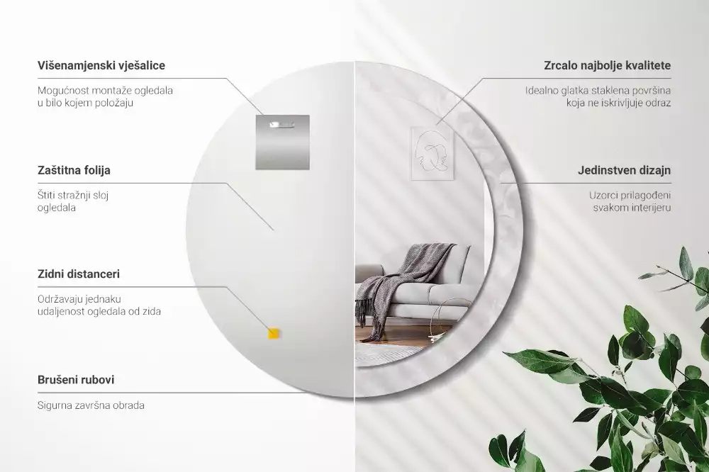 Okrúhle zrkadlo s potlačeným rámom Rokoková textúra