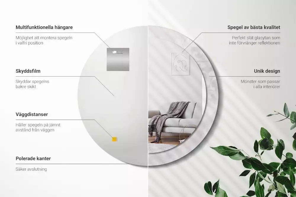 Okrúhle zrkadlo s potlačeným rámom Rokoková textúra