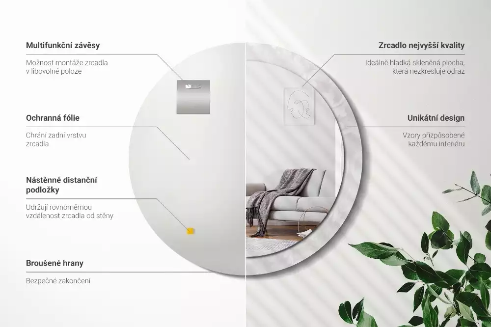 Okrúhle zrkadlo s potlačeným rámom Rokoková textúra