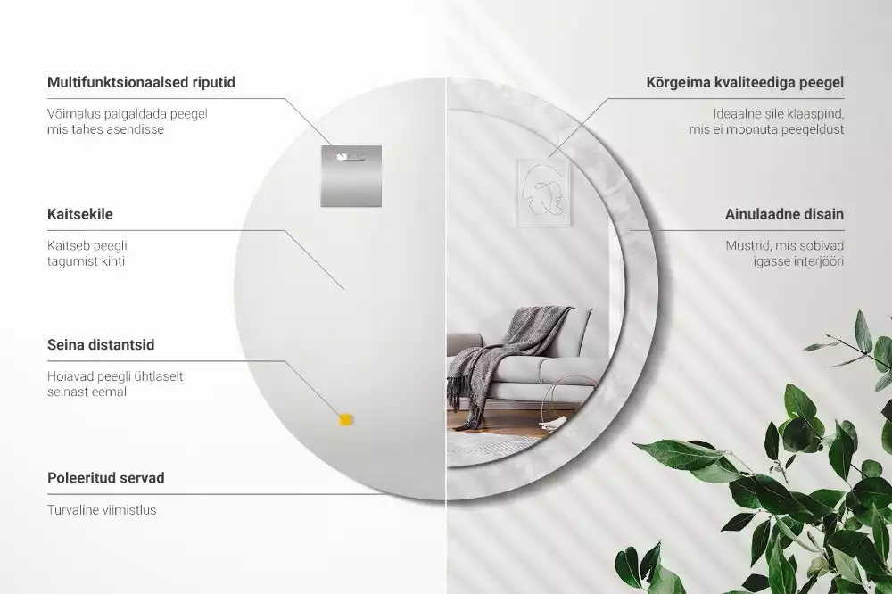 Okrúhle zrkadlo s potlačeným rámom Rokoková textúra