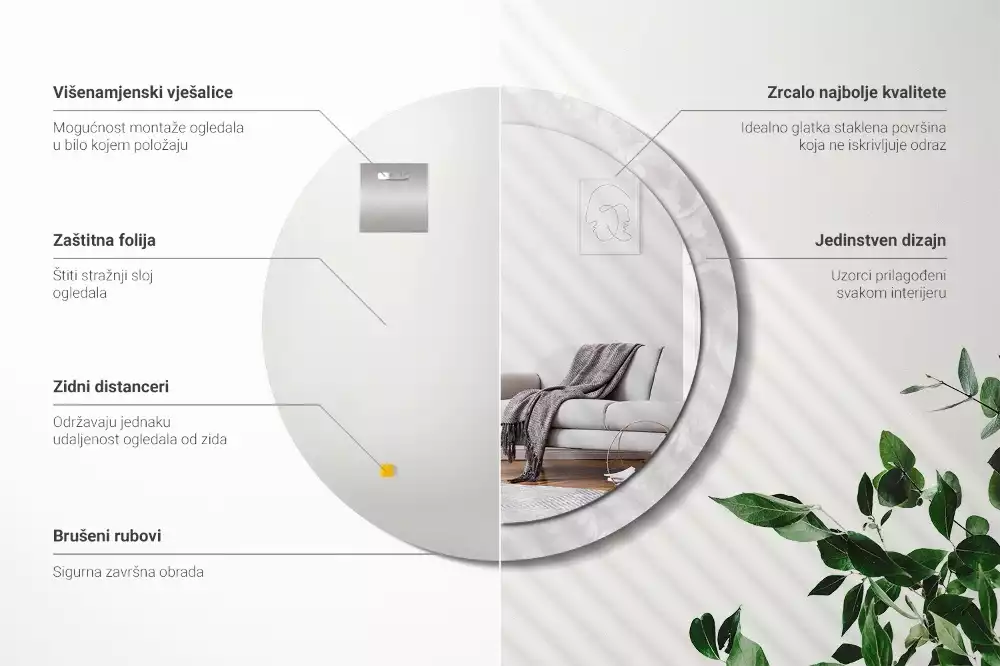 Okrúhle zrkadlo s potlačeným rámom Rokoková textúra