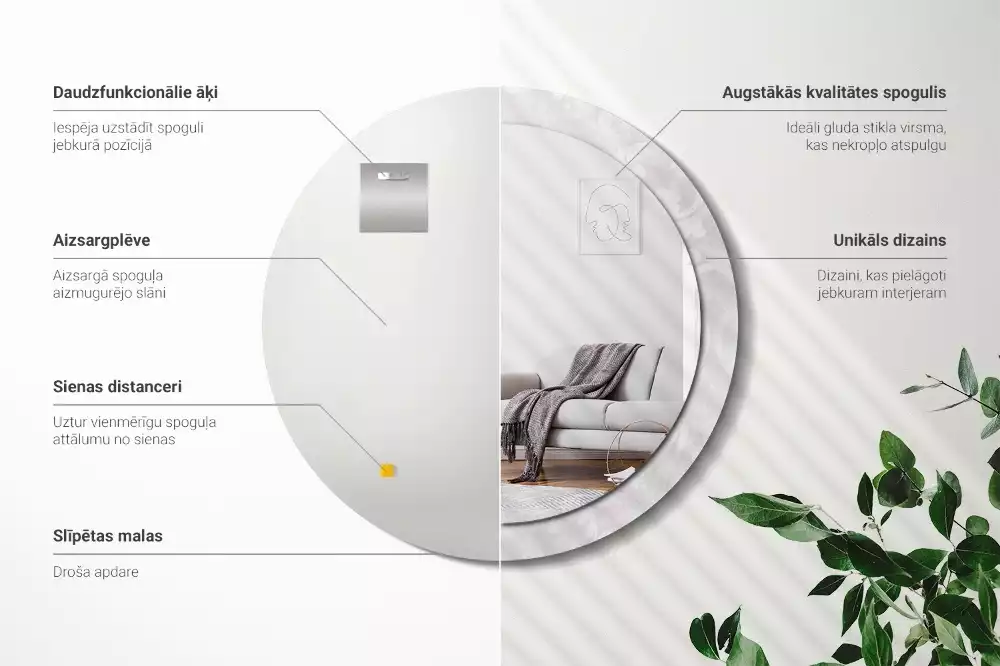 Okrúhle zrkadlo s potlačeným rámom Rokoková textúra