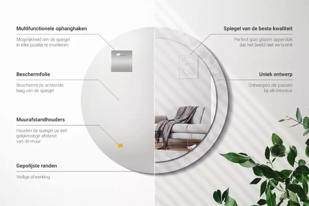 Okrúhle zrkadlo s potlačeným rámom Rokoková textúra