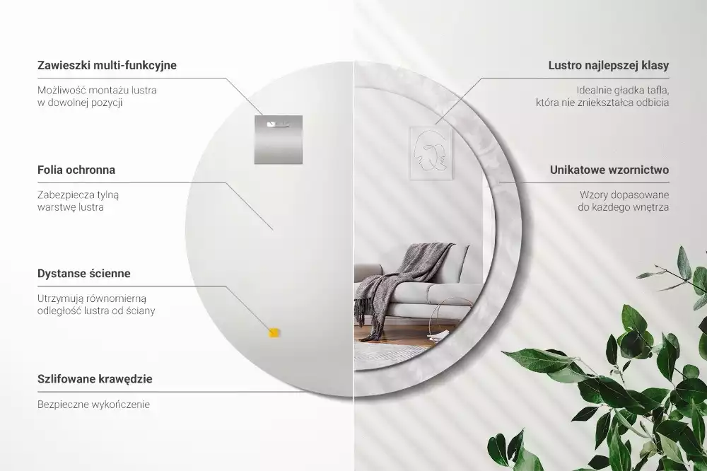 Okrúhle zrkadlo s potlačeným rámom Rokoková textúra